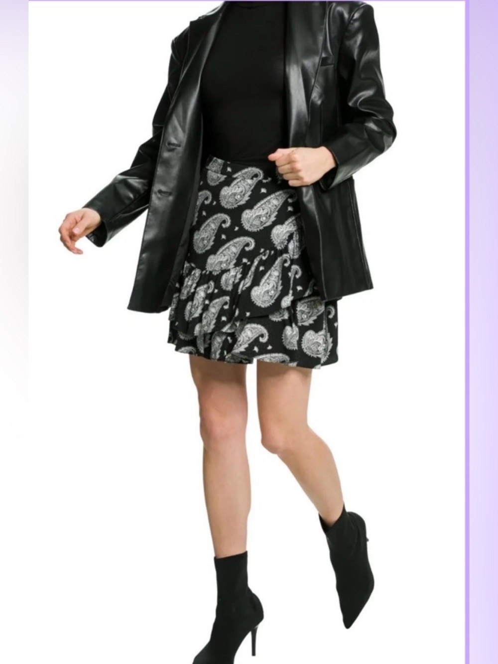 LOFT Navy Paisley Ruffle-Hem Mini Skirt